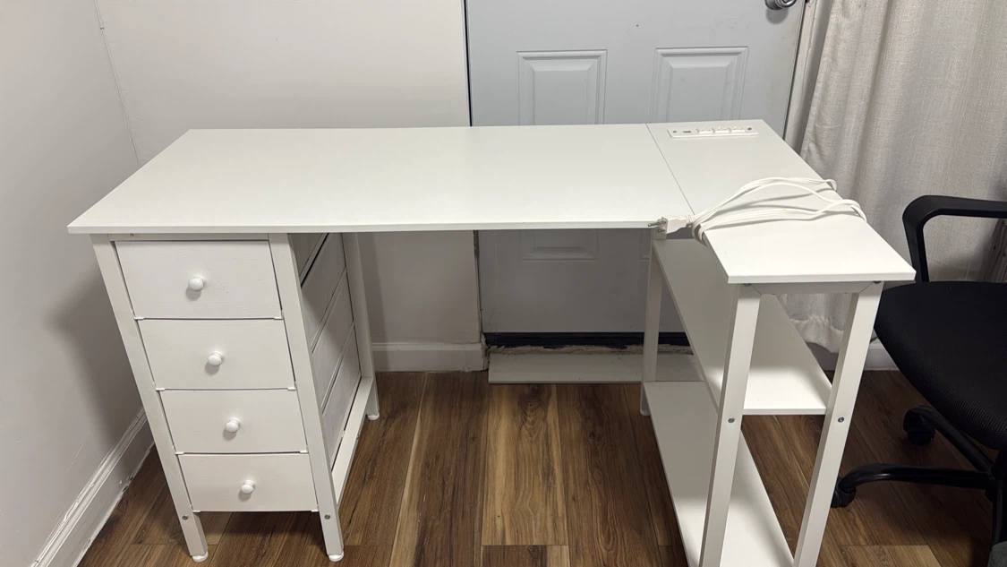 White Desk with Four Drawers and Side Shelves - photo 2