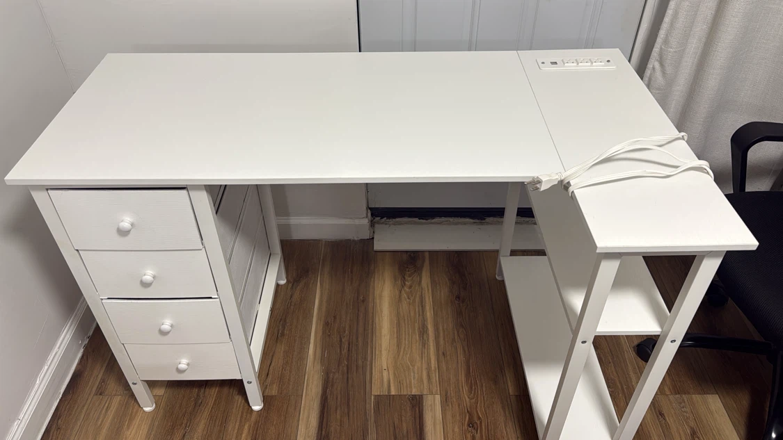 White Desk with Four Drawers and Side Shelves - photo 3