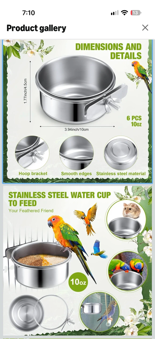 Sabary 6-Pack Stainless Steel Bird Feeding Bowls - photo 2