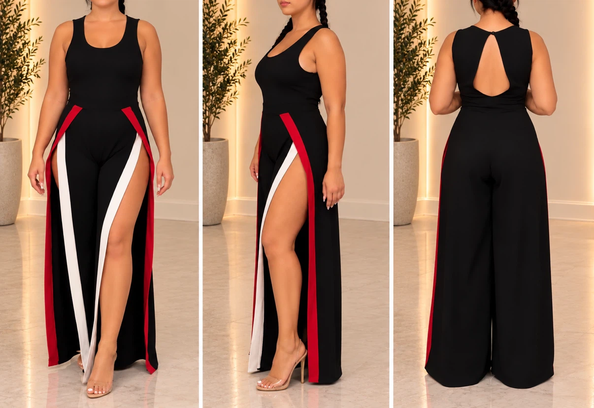 Black Jumpsuit with Red & White Details❤️🖤