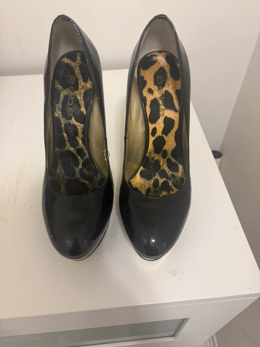 Bebe black patent platform heels