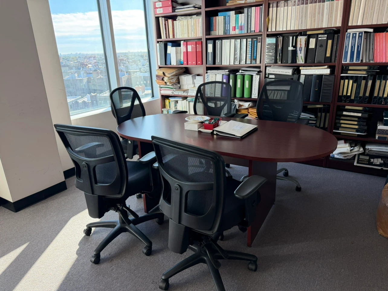 Office Conference Table and Four Mesh Chairs