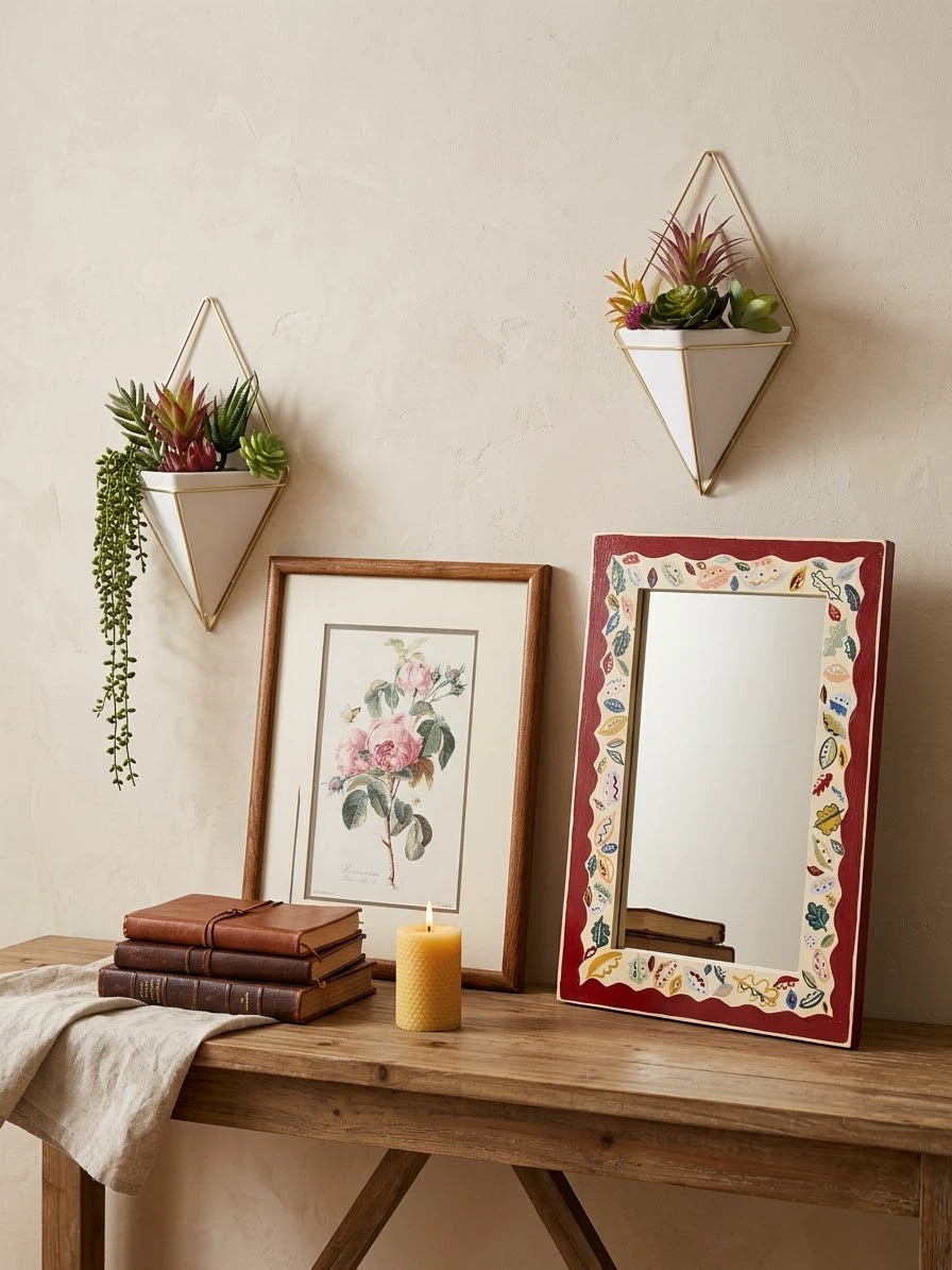 Wall Decor Set with Planters, Mirror, and Art Print