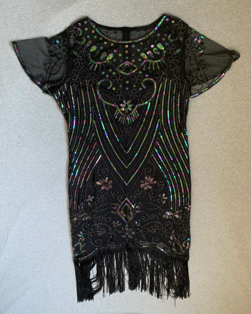 1920s Style Iridescent Sequin Fringe Flapper Dress - Size 2X