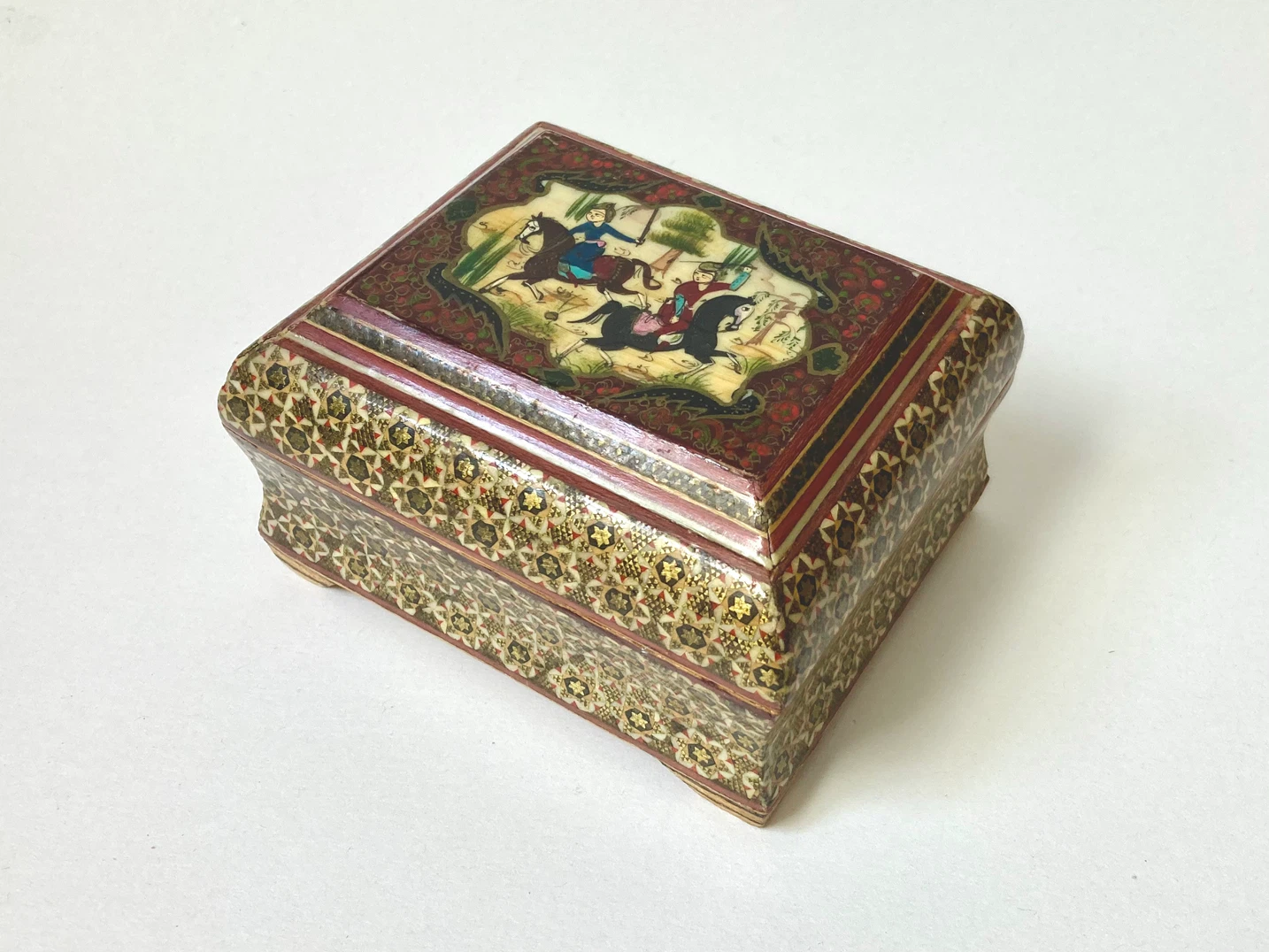 Vintage Persian Wood Box - Hand-Painted Polo Scene
