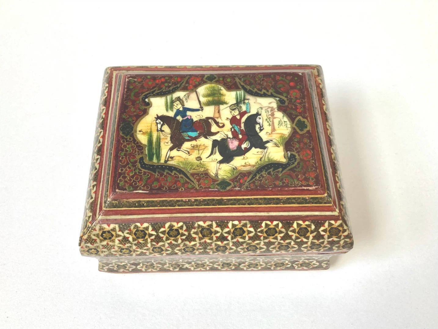 Vintage Persian Wood Box - Hand-Painted Polo Scene - photo 3