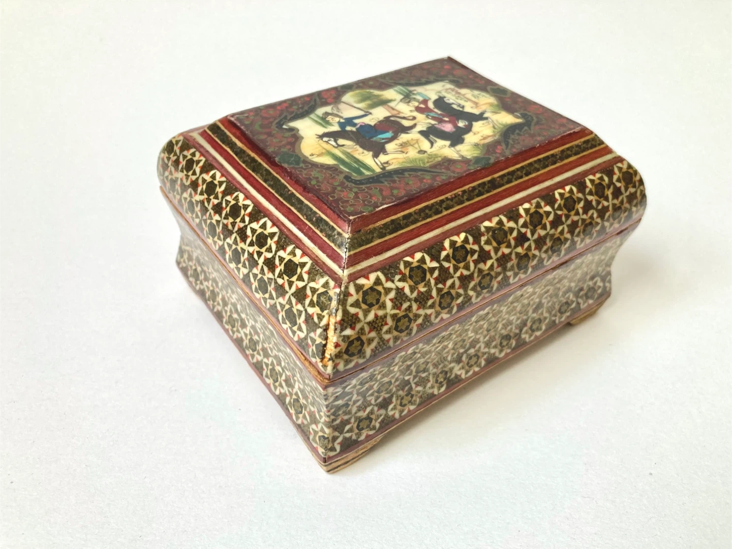 Vintage Persian Wood Box - Hand-Painted Polo Scene - photo 4