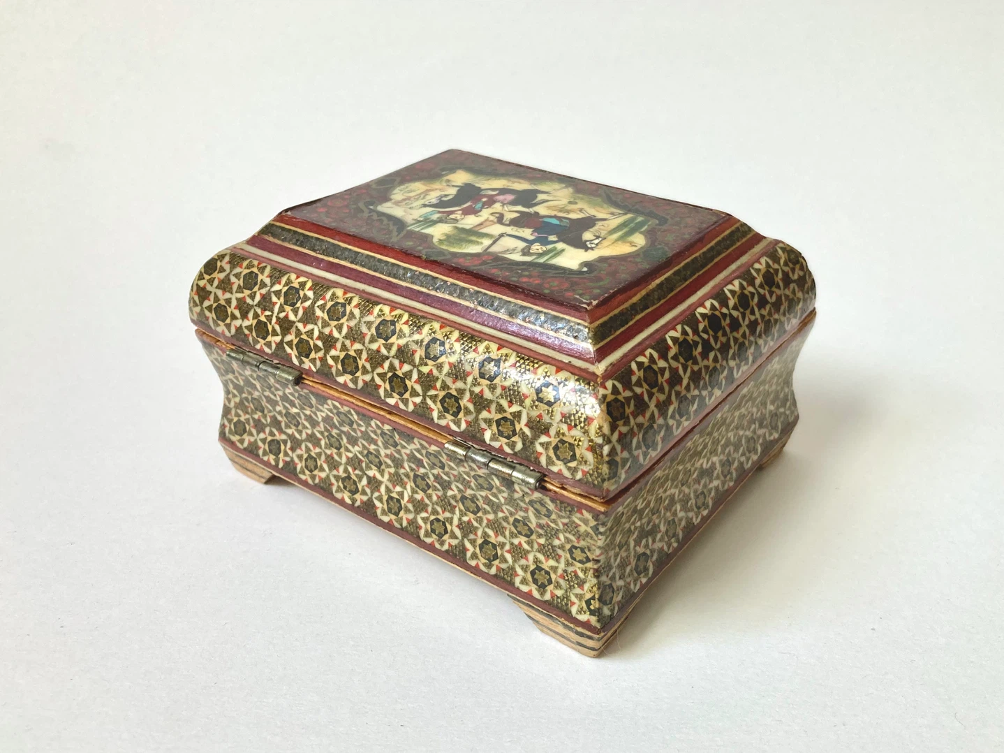 Vintage Persian Wood Box - Hand-Painted Polo Scene - photo 5