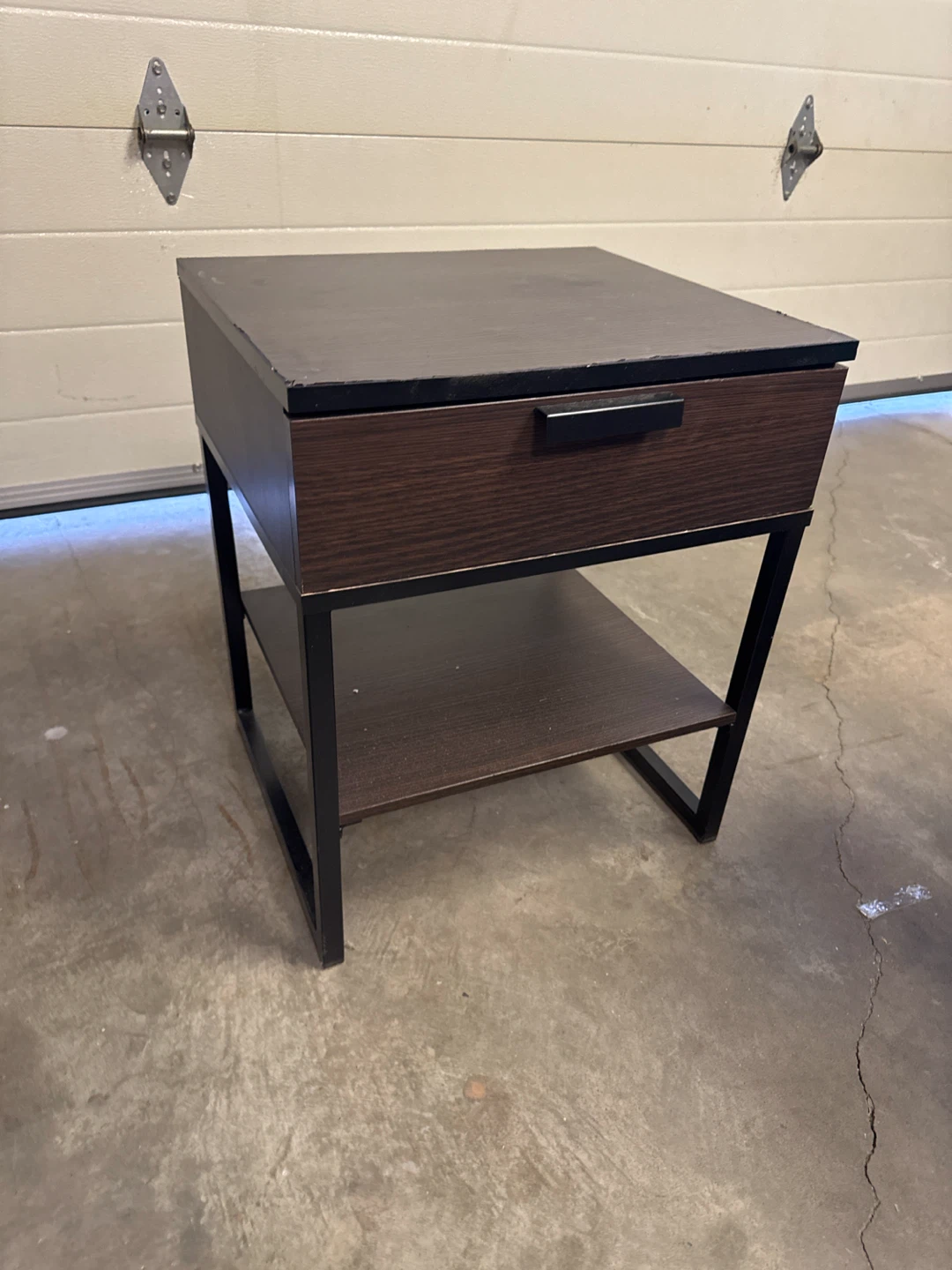 Dark Wood and Metal Nightstand