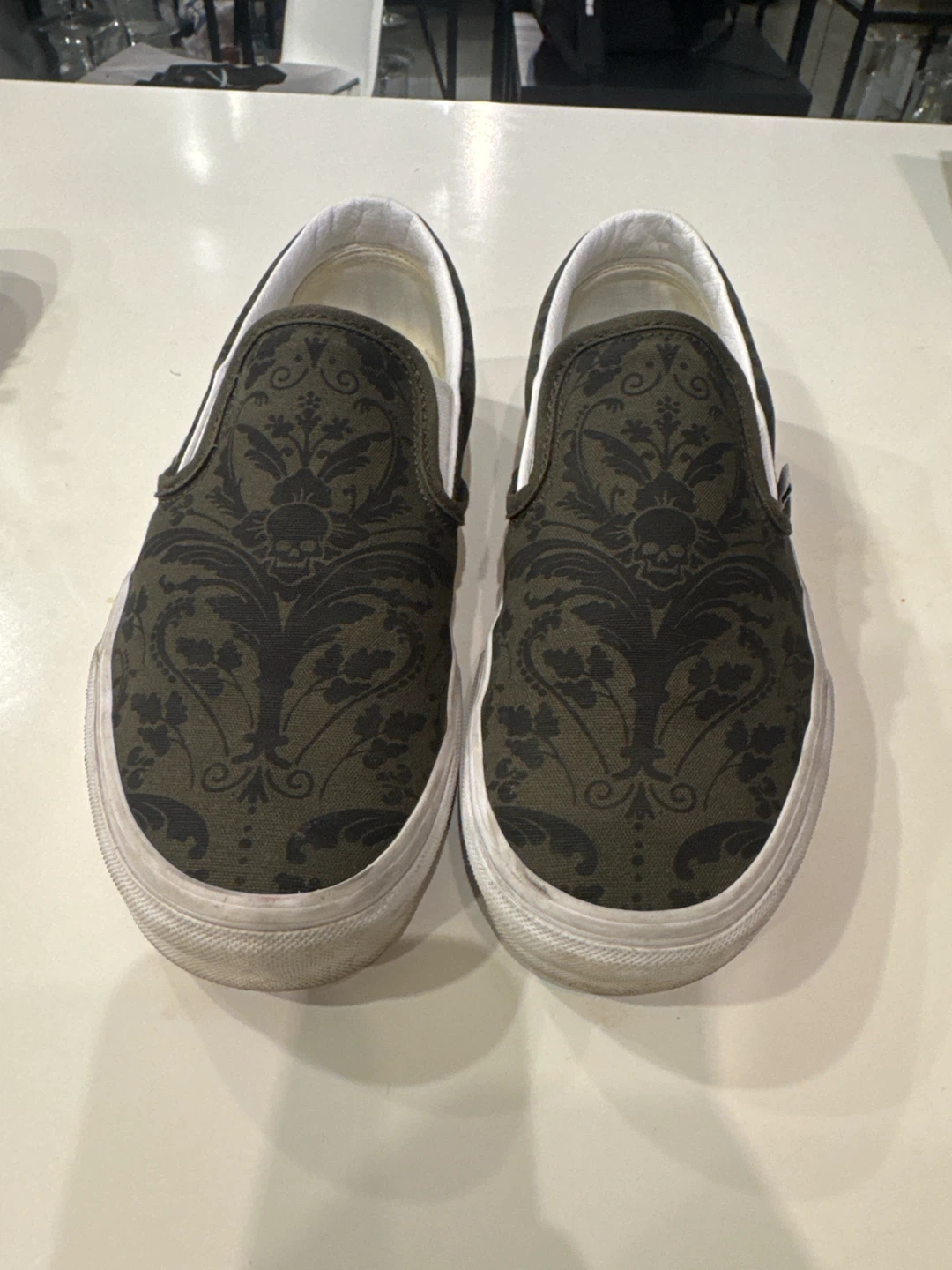 Vans Slip-On Olive Skull Damask Shoes