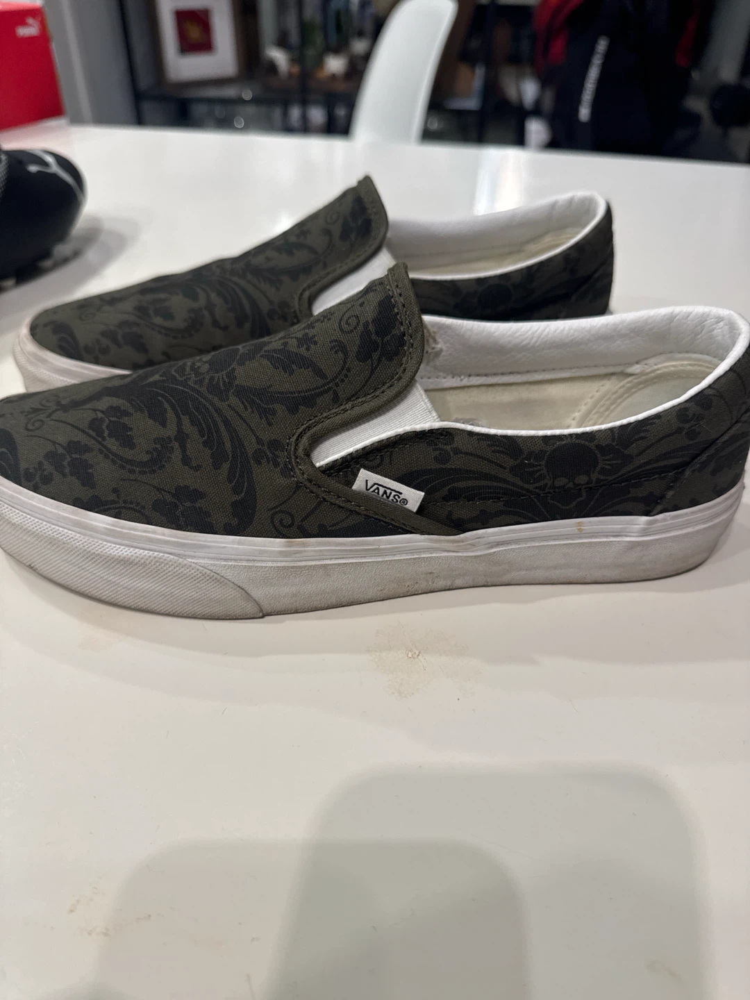 Vans Slip-On Olive Skull Damask Shoes - photo 2