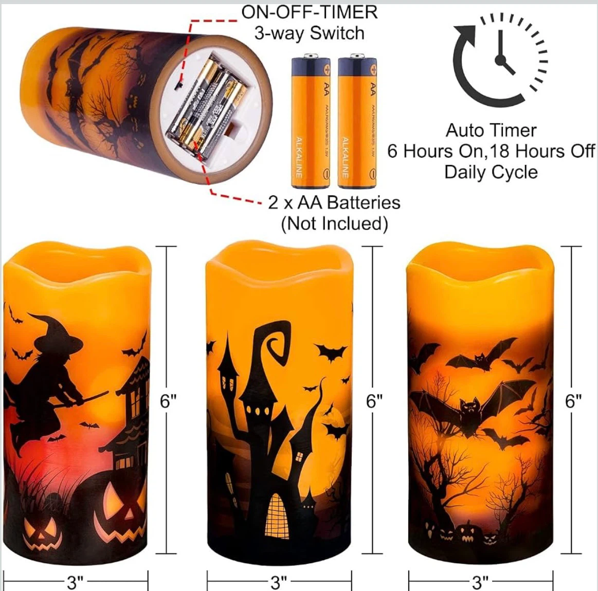 NEW - 3 Pack Halloween Flameless LED Candles - photo 5