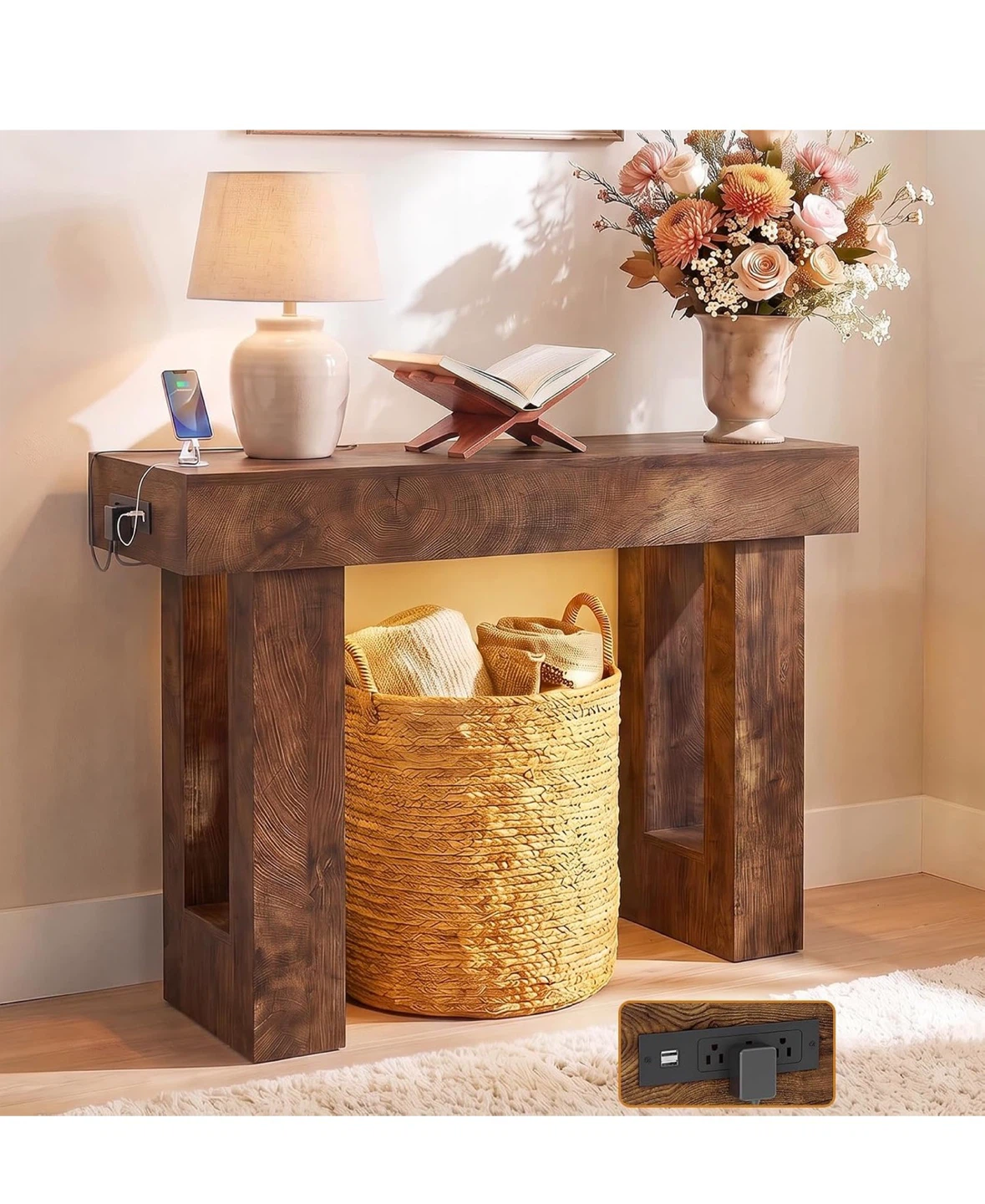Console Table with Power Outlets and Motion Light