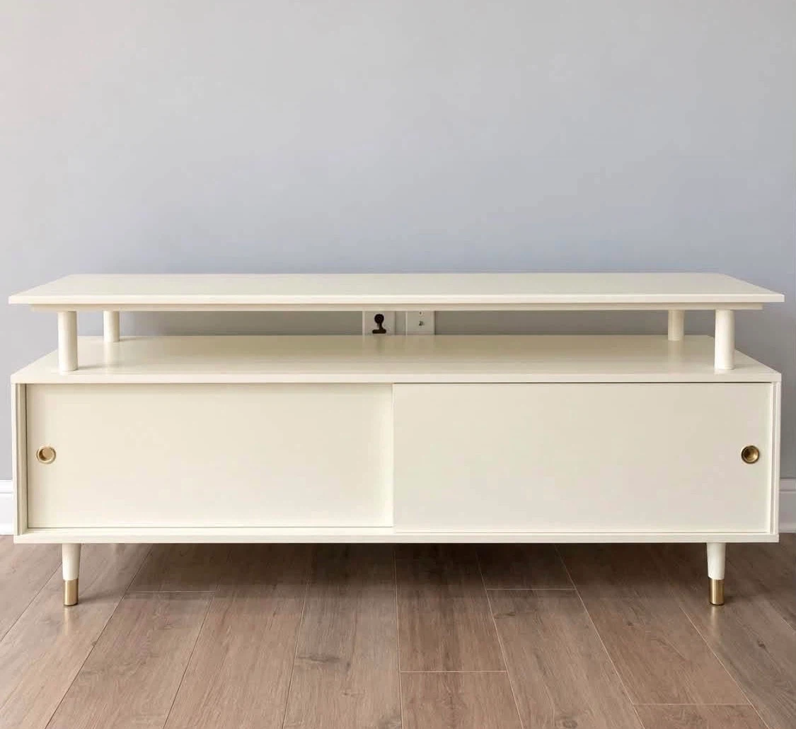 New Large Mid Century Modern TV Stand Console - Antique White