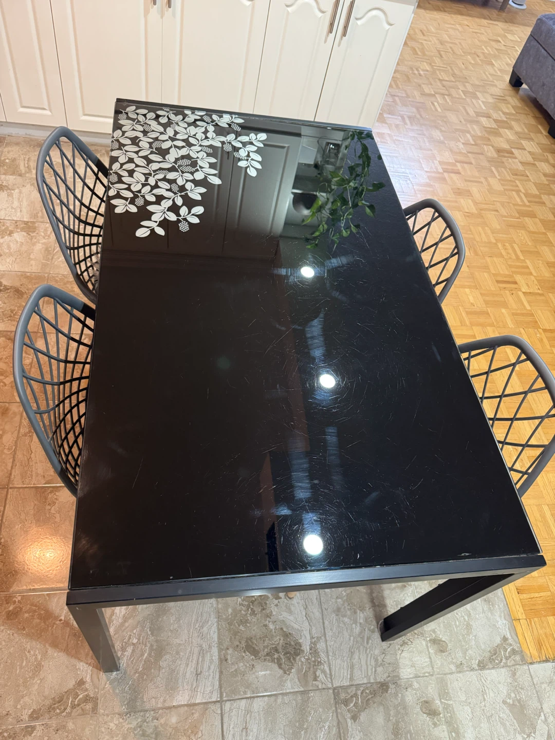 Black metal glass top dining table - photo 2