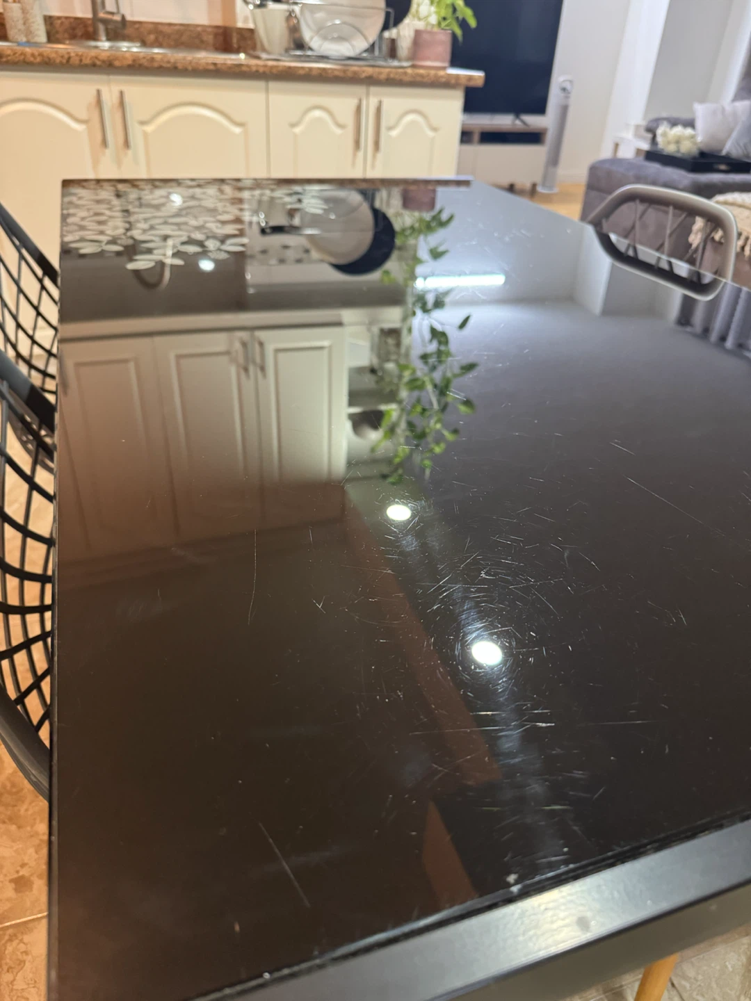 Black metal glass top dining table - photo 3