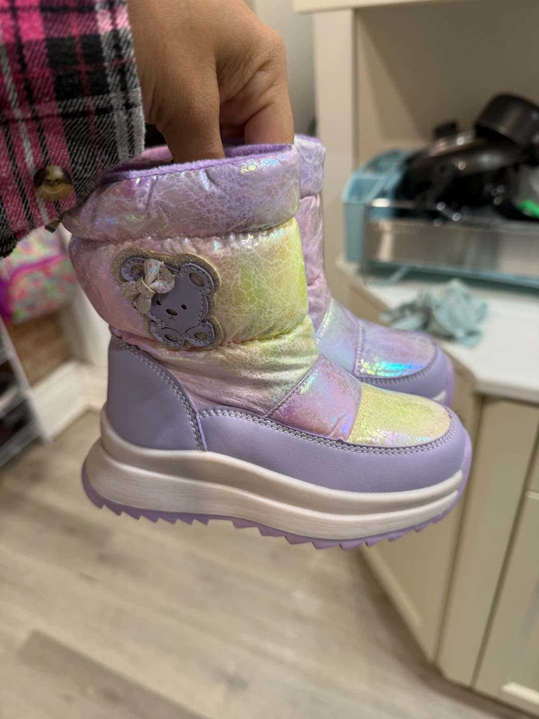 Iridescent Purple Bear Winter Boots size 24