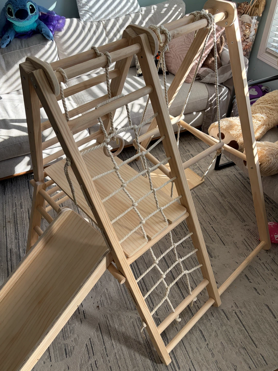New in box Wooden Kids Climbing Gym with Slide and Rope Net - photo 2