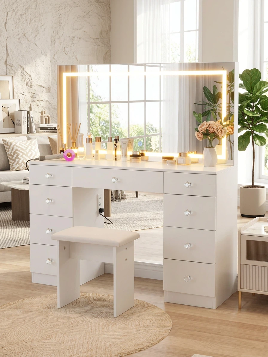 New in box White LED Vanity Dressing Table with Stool