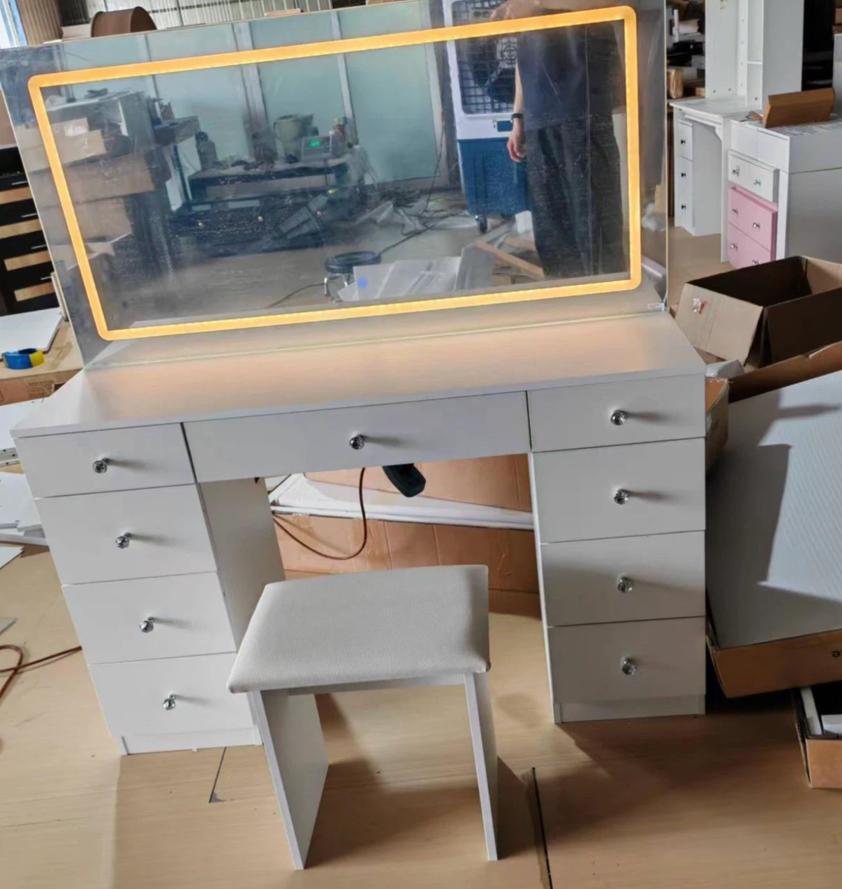 New in box White LED Vanity Dressing Table with Stool - photo 2