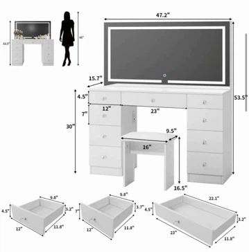 New in box White LED Vanity Dressing Table with Stool - photo 3
