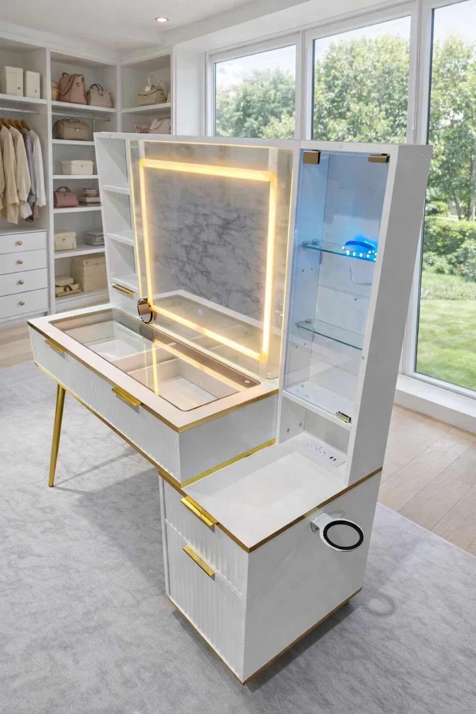 New George Oliver Fluted Makeup Vanity Desk with Lighted Mirror - photo 2