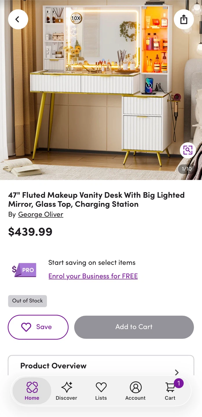 New George Oliver Fluted Makeup Vanity Desk with Lighted Mirror - photo 3