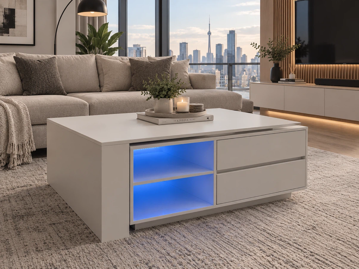 New White lift-top coffee table with drawers and LED - photo 2