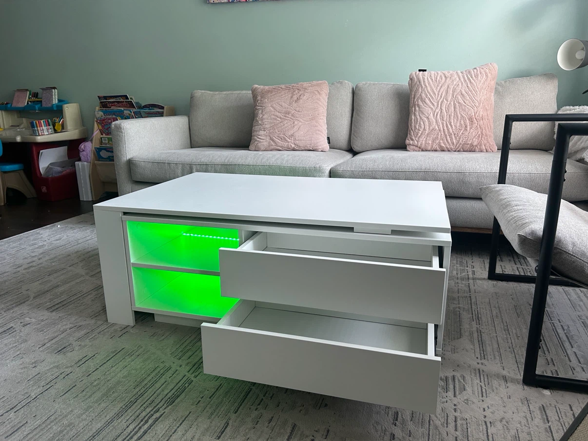 New White lift-top coffee table with drawers and LED - photo 5
