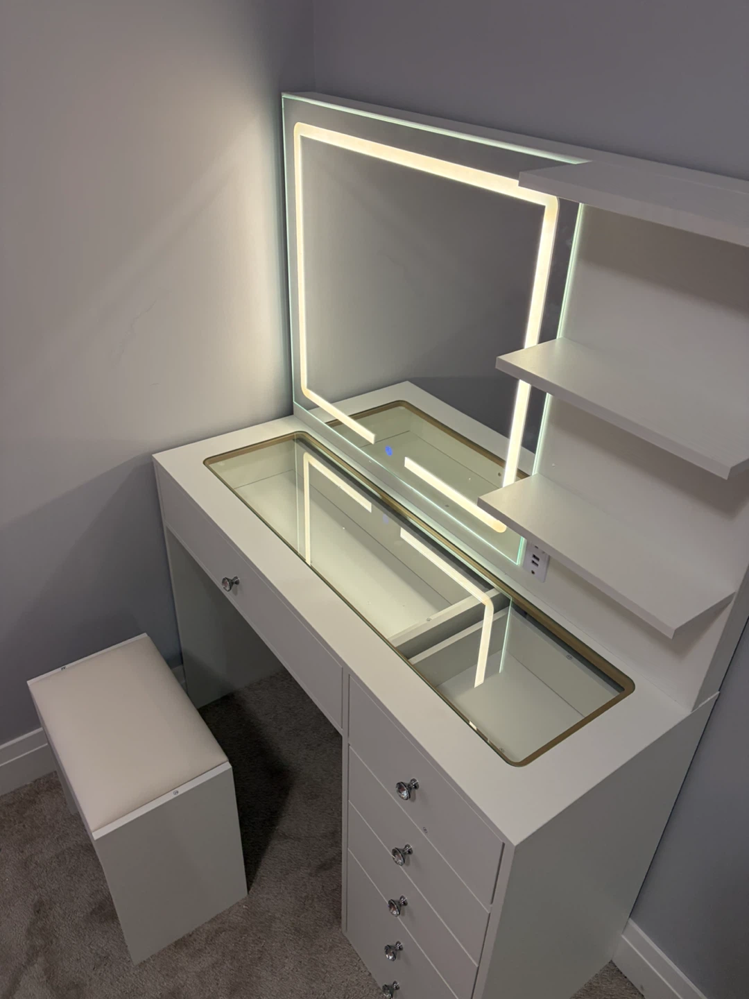New White LED Vanity Dressing Table with Stool