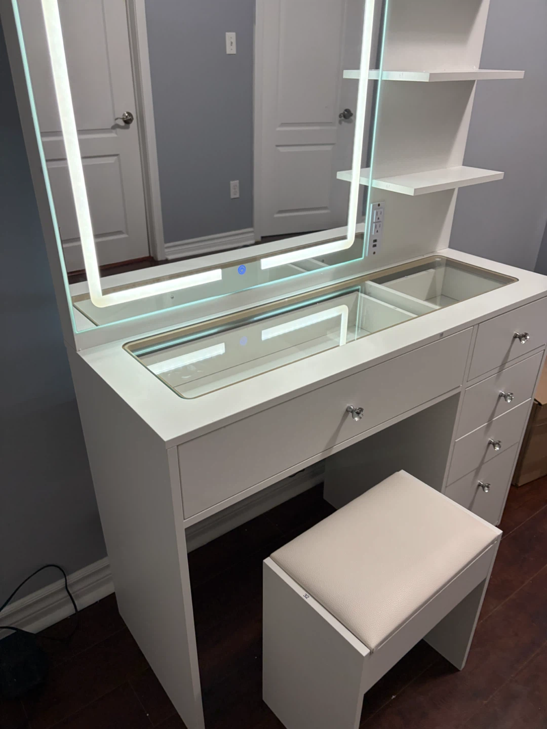 New White LED Vanity Dressing Table with Stool - photo 2