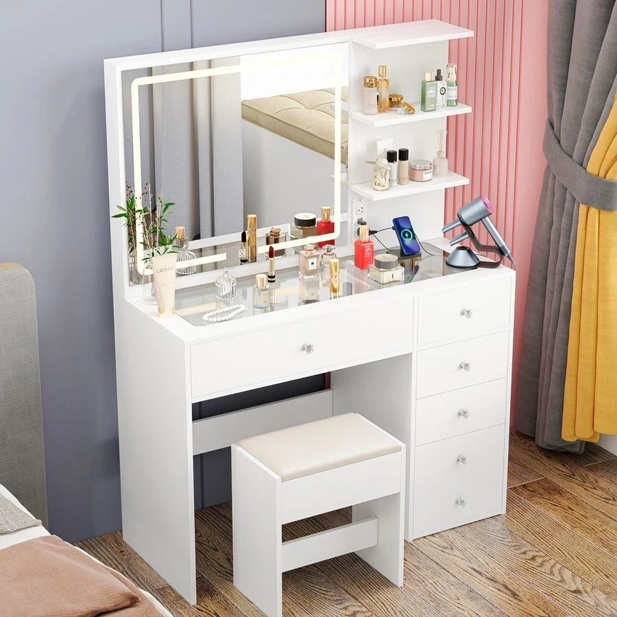 New White LED Vanity Dressing Table with Stool - photo 3