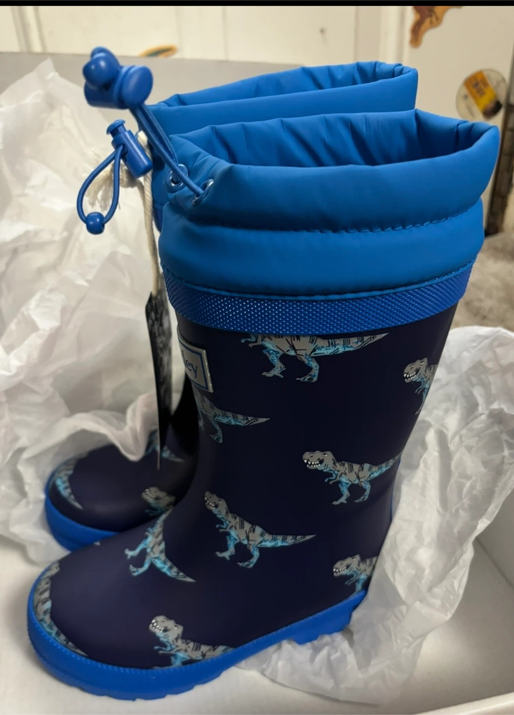 Hatley Kids' Sherpa Lined Rain Boots T-Rex ~ size 10 - photo 4