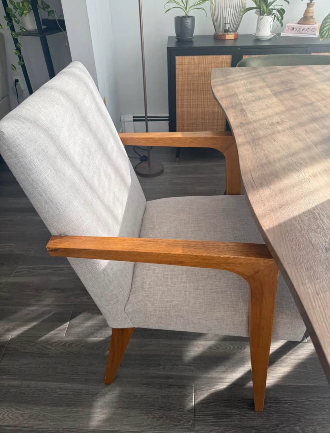 Set of 4 Wooden Arm Dining Chairs – Beige Fabric - photo 3