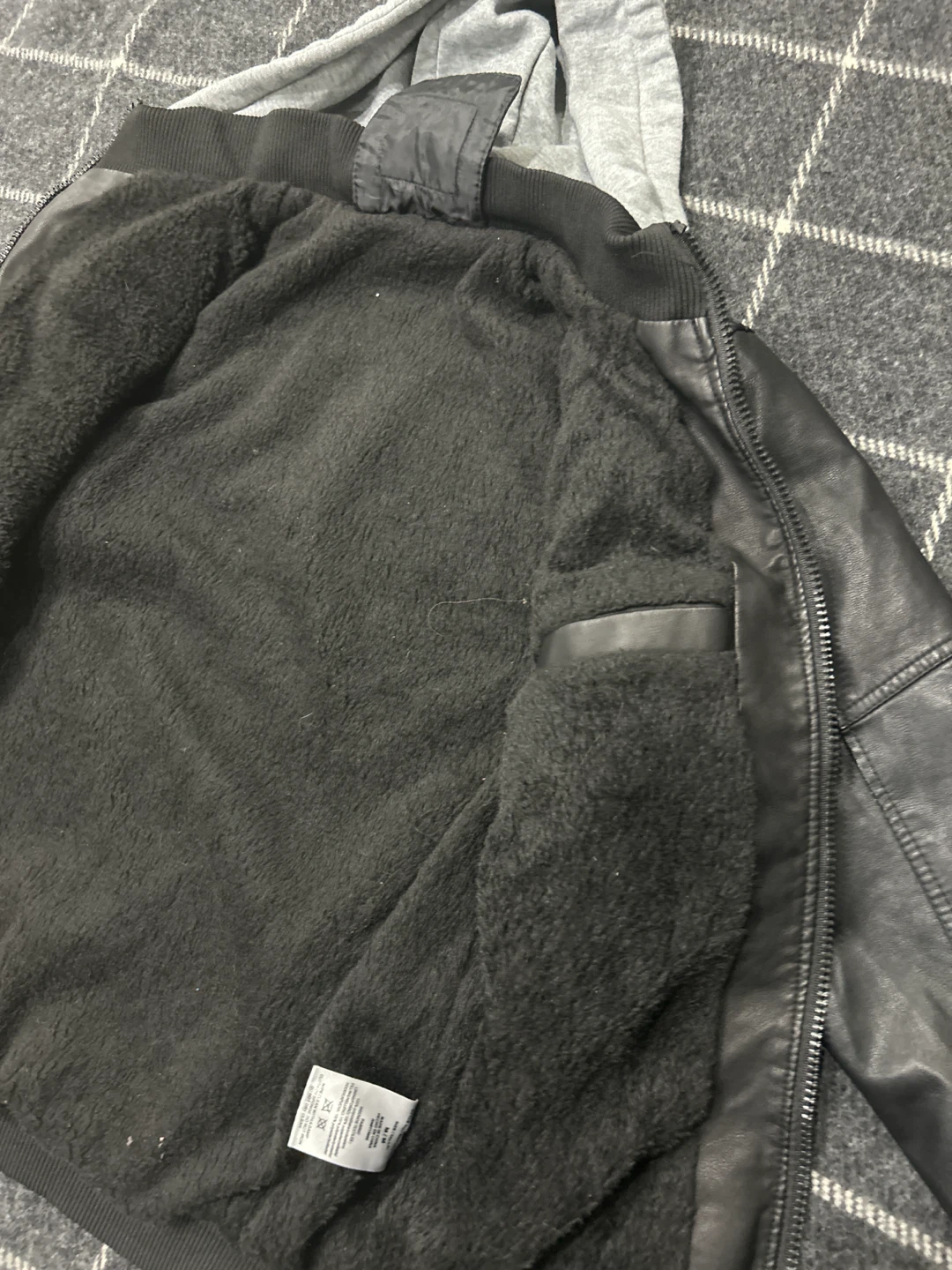 Mens Faux Leather Hooded Jacket Black - photo 2