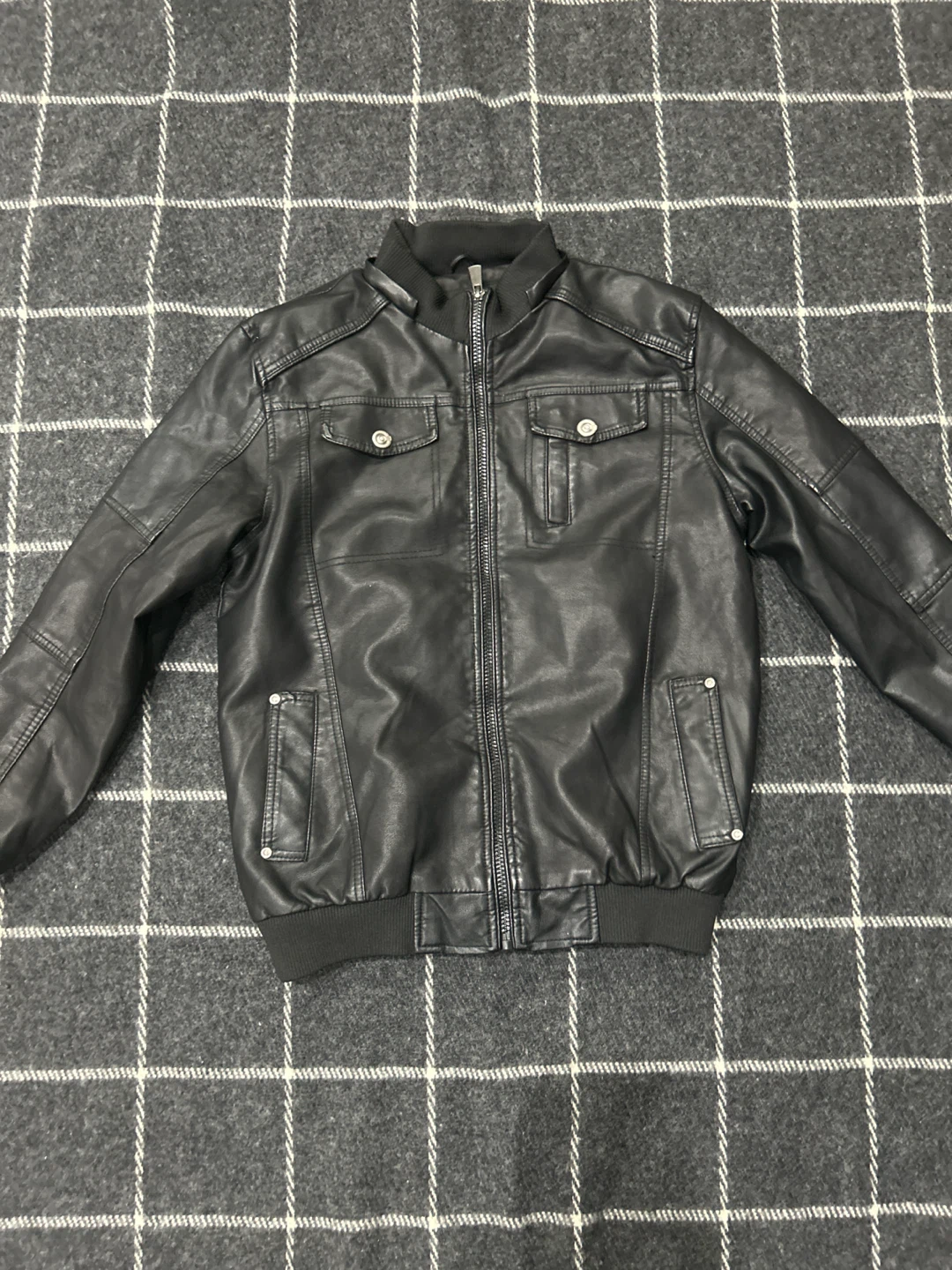 Mens Faux Leather Hooded Jacket Black - photo 3