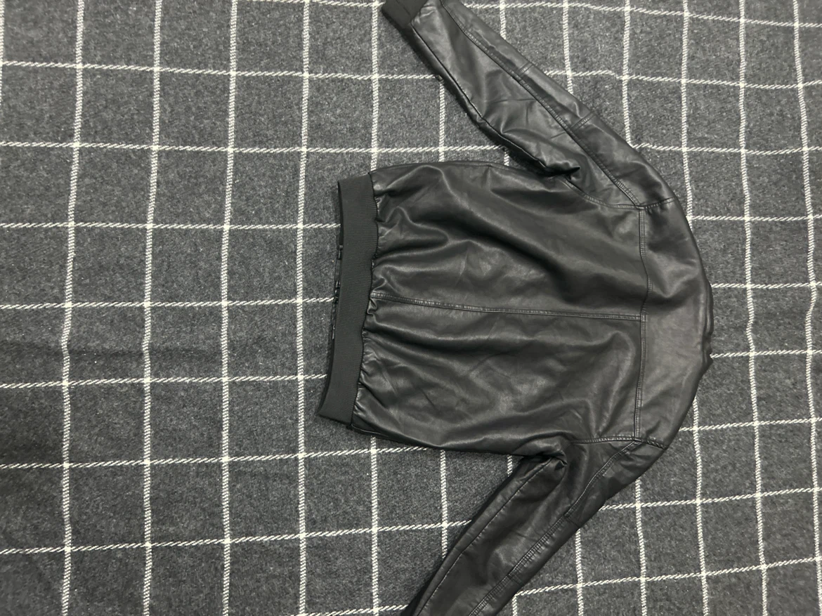 Mens Faux Leather Hooded Jacket Black - photo 4