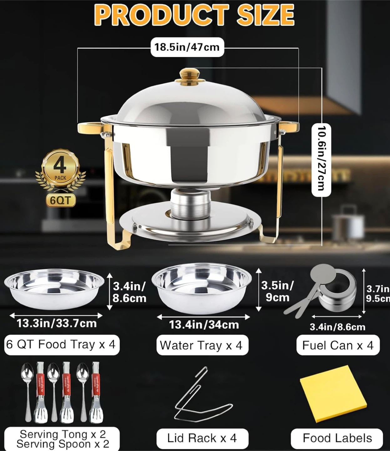 Chafing Dishes for Buffet 4 Pack, 6QT - photo 2