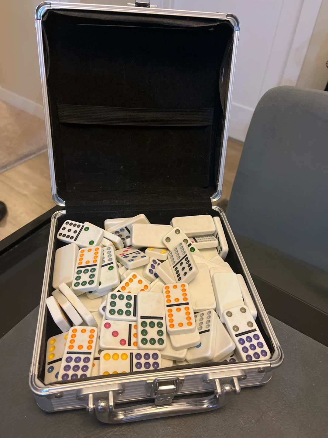 Mexican Train Dominoes in Aluminum Carrying Case