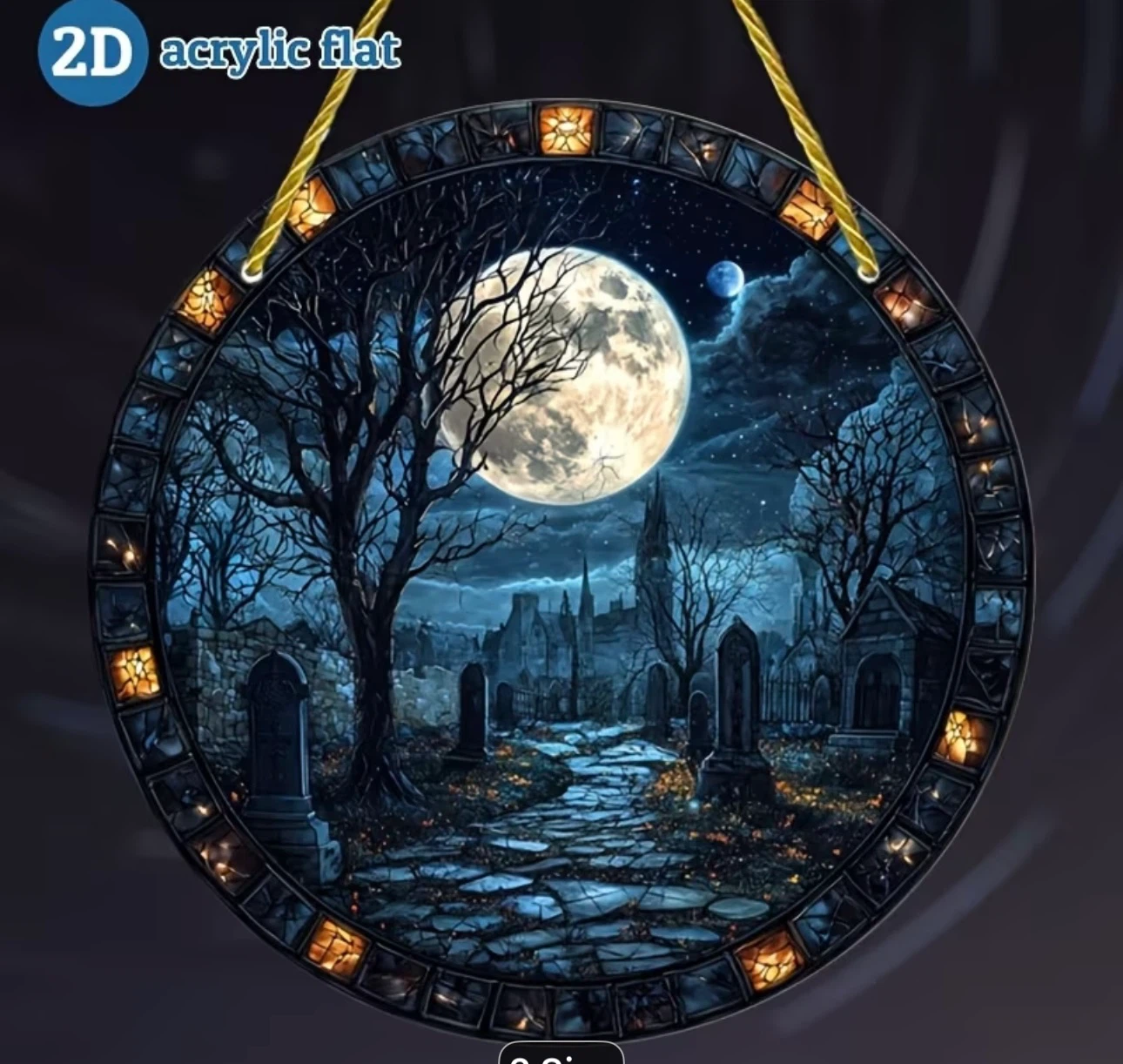 2D acrylic sun catcher, Gothic Night Cemetery, new