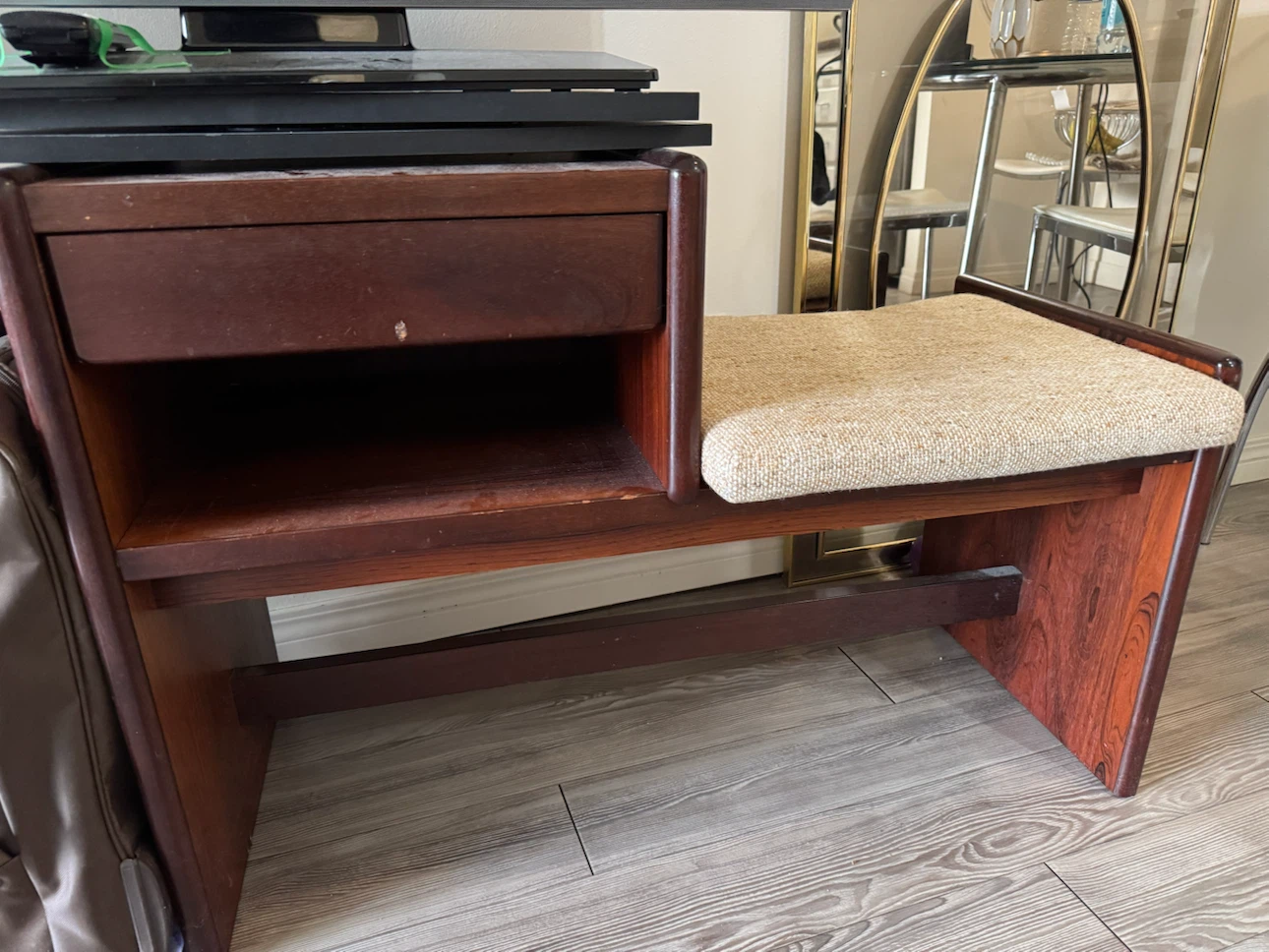 Vintage Mid-Century Modern Teak Telephone Bench