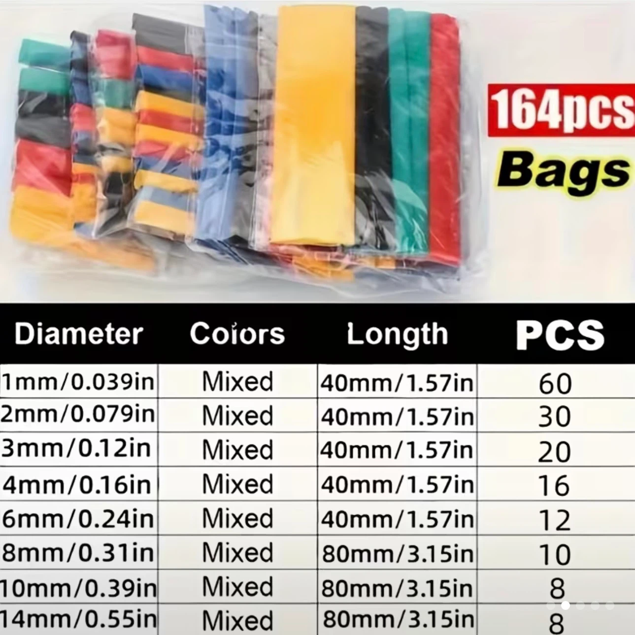 164 pcs heat shrinkable tube, shrink tube, new - photo 5