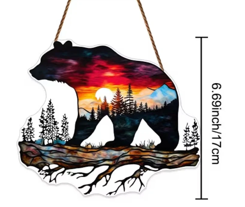2D acrylic sun catcher.  bear in forest sunset - photo 2