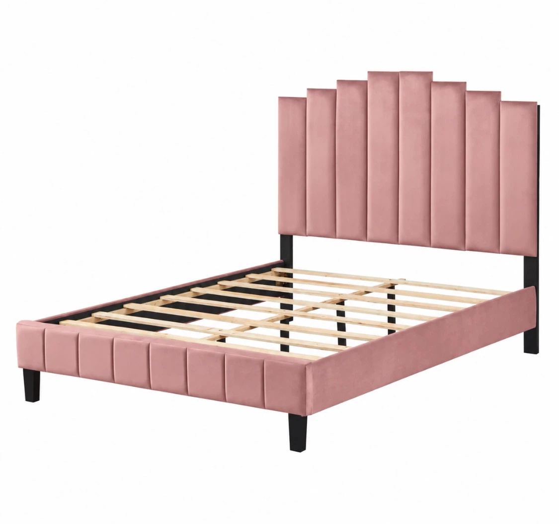 New Queen Size Platform Bed Luxury Velour Rose Pink - photo 3