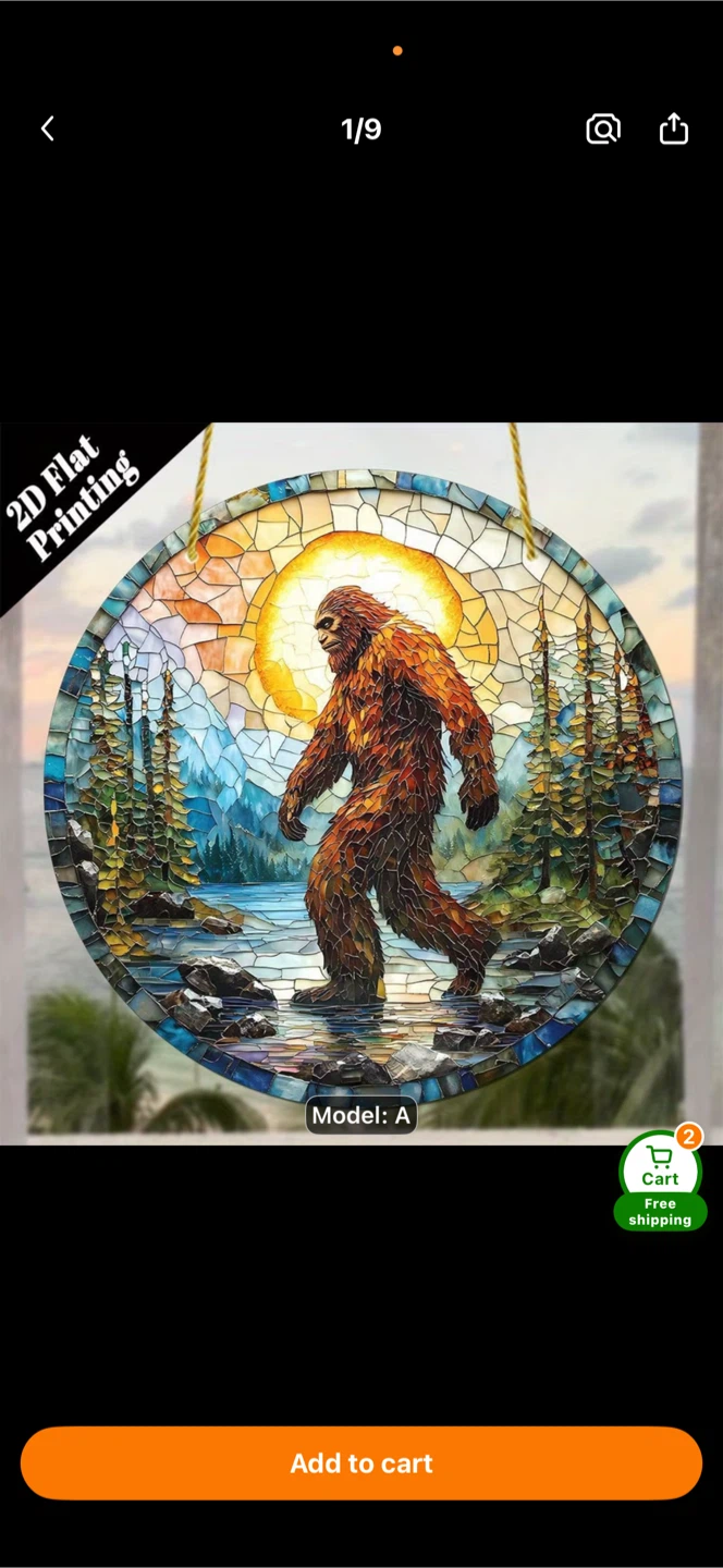 2D acrylic sun catcher, Sasquatch in the sun,