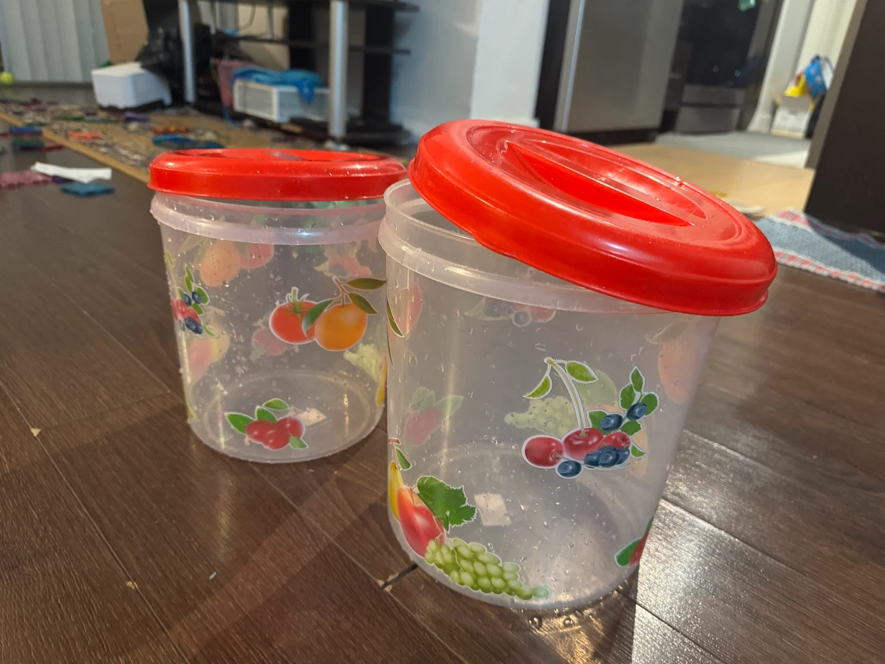Set of 2 Plastic Storage Containers with Red Lids