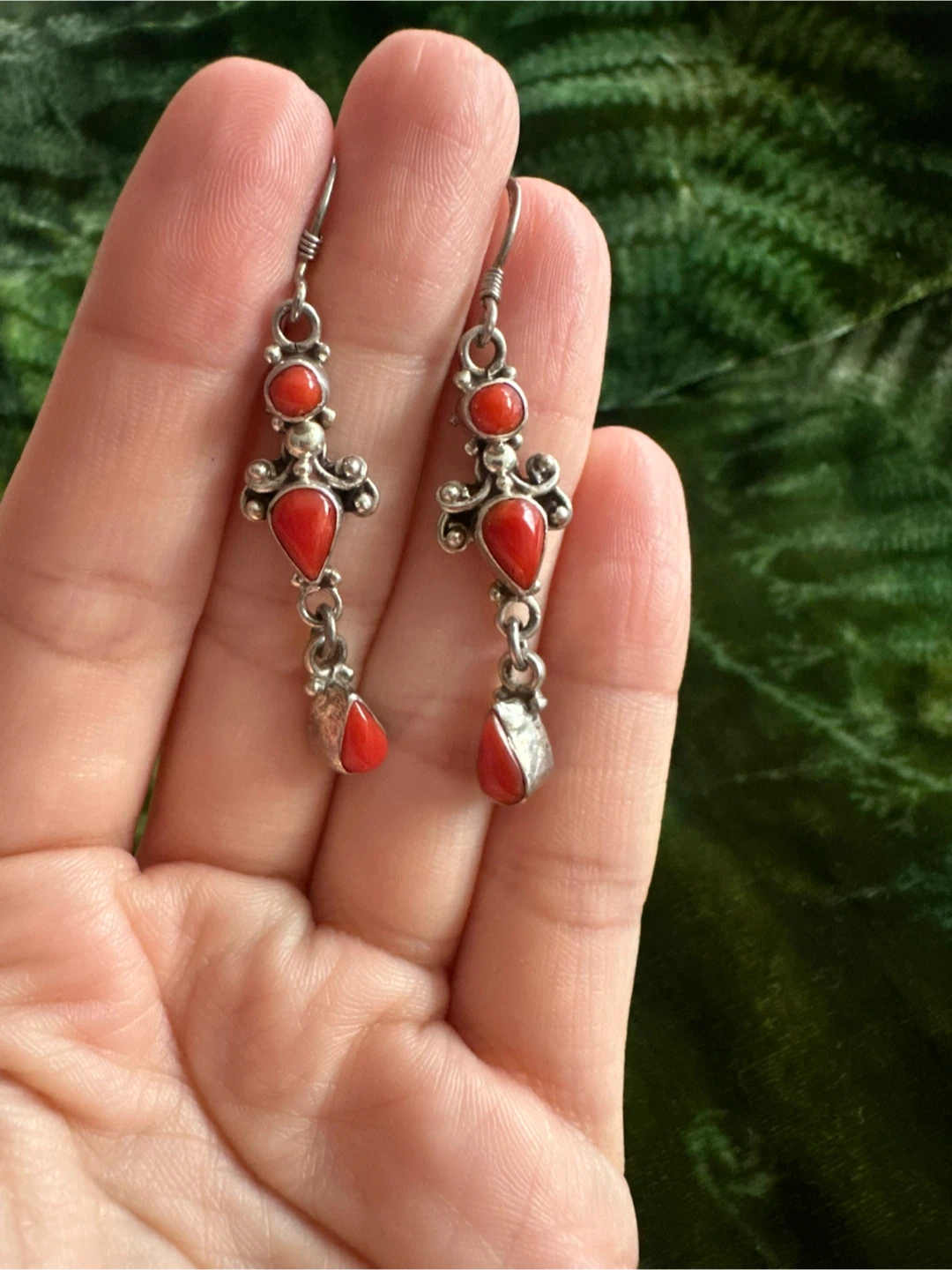 925 Vintage Sterling Silver and Coral Earrings