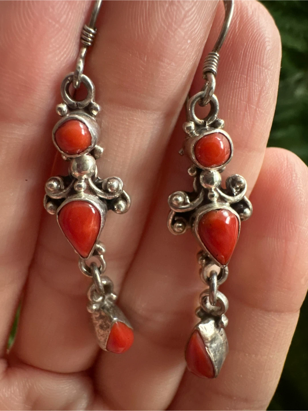 925 Vintage Sterling Silver and Coral Earrings - photo 2