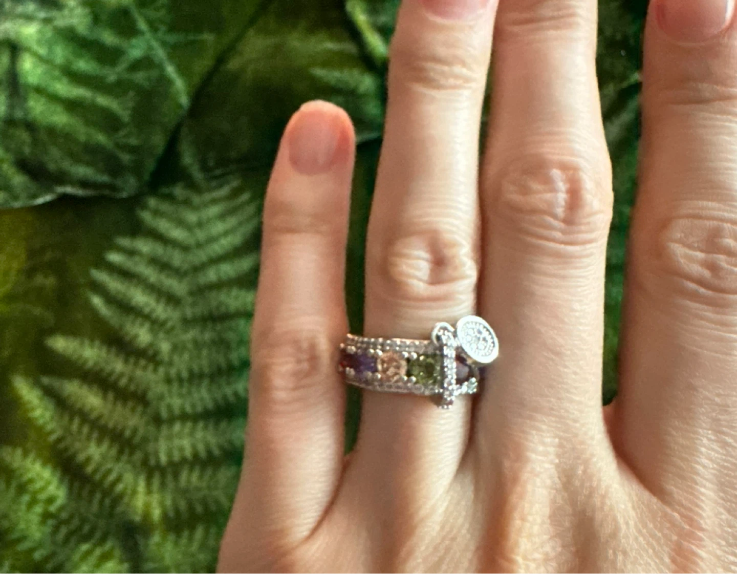 Multi-Stone Silver Tone Ring with Charm - photo 2