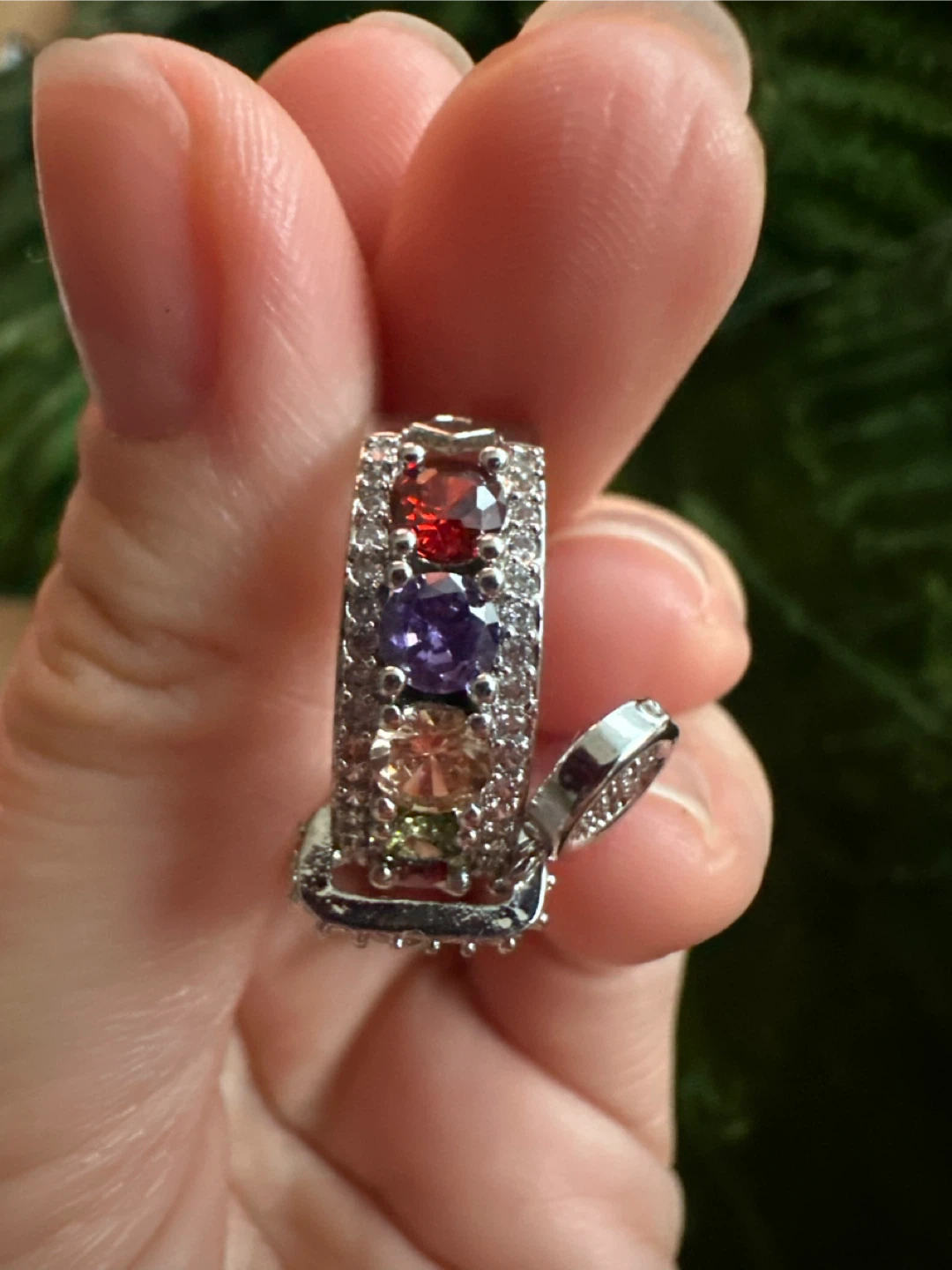 Multi-Stone Silver Tone Ring with Charm - photo 4